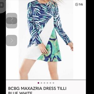 BCBGMaxAzria Tropical Blue and White Long Sleeve Dress